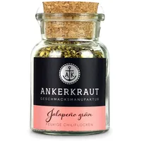 Ankerkraut Grüne Jalapeno, scharfe Chili, Chilis geschrotet, Finisher Scharf Würzen, Scharfes Essen Kochen, Highlight Chili con Carne, Fleisch, Kartoffeln, 45g im Korkenglas