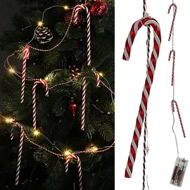 Cepewa LED Licherkette mit 10 Zuckerstangen | 20 Leds Länge 220cm PVC Kupfer rot weiß | Zuleitung 30m batteriebetrieben Weihnachtsbeleuchtung