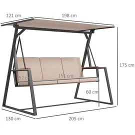 Outsunny Hollywoodschaukel Khaki 3-Sitzer