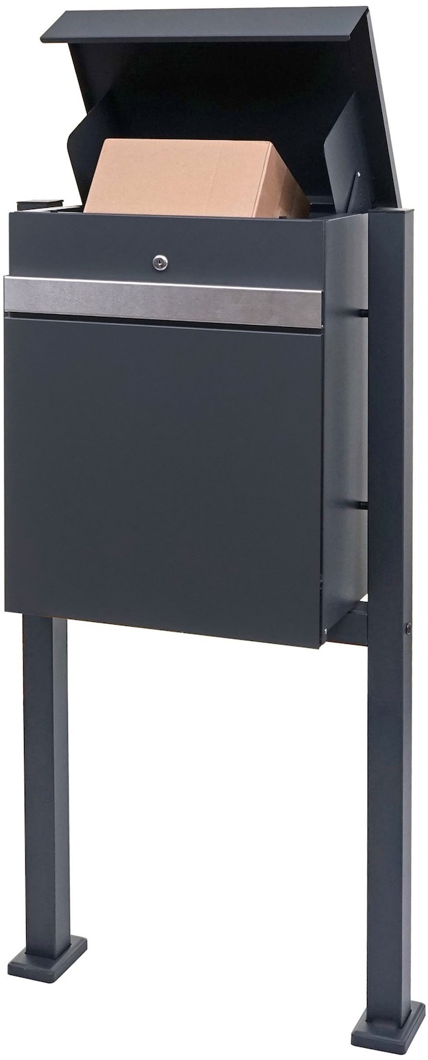 Paketkasten mit Standfuß MCW-K41, Paketbox Paketstation Standbriefkasten, Metall ~ verzinkt anthrazit-Edelstahl