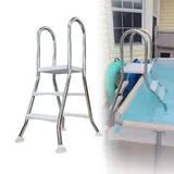 85cm robuste Poolleiter aus Edelstahl 304 doppelseitige oberirdische Poolleiter 2 Stufen Pooltreppe über dem Boden Pooltreppe über dem Boden robuste rutschfeste Leiter mit Einer,33 inch