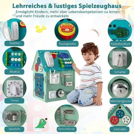 Costway Kinder Spielhaus aus Holz, pädagogisches Spielzeughaus mit Sinnesspielen und Stauraum, sensorisches Lernspielzeug Montessori für die Fein...