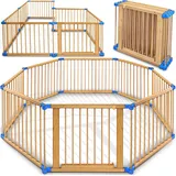 KIDUKU Kiduku® 7,2 Meter Laufgitter blau XXL klappbar inkl. Tür, bestehend aus 8 Elementen, individuell formbar Laufstall Absperrgitter