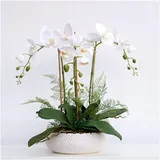 Roedax Künstliche Orchideen, 3 Blumen, künstliche Blumen, Seide, künstliche Phalaenopsis-Blumen, 47 cm, künstliche Blumenvase, Set, künstliche Orchidee