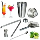 Relaxdays Cocktail Shaker 6 teiliges Bar-Set Edelstahl/Bambus Hellbraun/Silber/Transparent