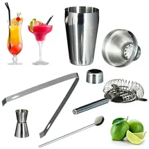 Relaxdays Cocktail Shaker 6 teiliges Bar-Set Edelstahl/Bambus Hellbraun/Silber/Transparent