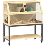 PawHut Kleintierkäfig Zwerghamsterkäfig aus Holz 87 x 43 x 101 cm beige