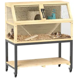 PawHut Kleintierkäfig Zwerghamsterkäfig aus Holz 87 x 43 x 101 cm beige