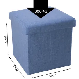 Intirilife Faltbarer Sitzhocker 30x30x30 cm in MEER BLAU - Sitzwürfel mit Stauraum und Deckel aus Stoff in Leinen Optik