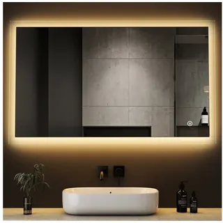 WDWRITTI Badspiegel Badezimmerspiegel mit Beleuchtung Wandspiegel Led Touch Wandschalter (Spiegel Bad, 3Lichtfarben, Helligkeit dimmbar, Memory), 3000K/4000K/6500K, IP44 bunt 100 cm x 60 cm