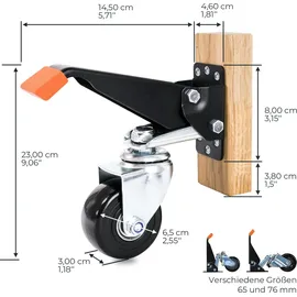 HMF 6750 Schwerlastrollen absenkbar für Werkbank, 4 Stück, 65 mm, bis 300 kg, Schwarz