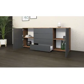 borchardt Möbel Kommode BORCHARDT MÖBEL "Rova", grau (vintage eiche, graphit matt), B:166cm H:72cm T:35cm, Spanplatte, Sideboards, Kommode, Breite 166 cm