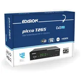 EDISION Picco T265 Full HD H.265 HEVC terrestrischer FTA Receiver T2, (1x DVB-T2, USB, HDMI, SCART, S/PDIF, IR Auge, USB Support, 2in1 Fernbedienung, Schwarz)
