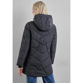 STREET ONE STREET ONE, Damen, Gr. 38, blau (gravity blau), Stoff, Obermaterial: 100% Polyester; Futter: 100% Polyester, unifarben, gerade hüftbedeckend, ohne Ausschnitt, Bündchen, Jacken Steppjacke, mit Kapuze mit Tunnelzugband