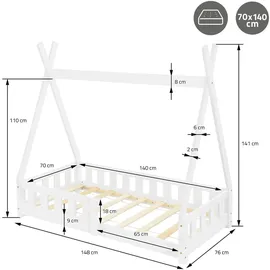 ML-Design Kinderbett Tipi 70 x 140 cm Kiefer weiß