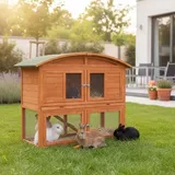 Runddach Kaninchenstall Aufzucht Freigehege Freilauf Käfig Nagerkäfig Holz Braun Laufstall Laufgitter Kleintier Hasenkäfig Draußen Gehege Haus Hamster Küken Tür