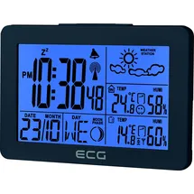ECG MS 200 Wetterstation mit Funksensor bis 30 Meter Entfernung, Thermometer, Hygrometer, Wettervorhersage für die nächsten 24 Stunden in 4 Modi, Uhrzeit, Wecker, grau