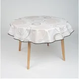 laro Tischdecke 140cm runde Wachstuchtischdecke Saum-Eingefasst Kreiswogen Weiß Beige weiß