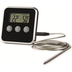 Nedis, Grillthermometer, Fleischthermometer 0-250 °C Digitalanzeige Timer 80 mm Silber/Schwarz