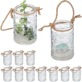 Relaxdays Windlicht 12er Set Glas Transparent/Braun