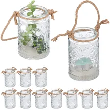 Relaxdays Windlicht 12er Set Glas Transparent/Braun