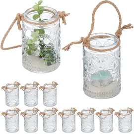 Relaxdays Windlicht 12er Set Glas Transparent/Braun