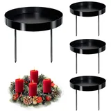 Kerzenhalter Adventskranz Ø 8cm, 4er Set Advent Kerzenständer mit Dorn, Schwarz Metall Kerzenhalter Stumpenkerzen, Kerzenständer Adventskranz für Kerzen Weihnachten Deko Tischdeko Kerzenteller