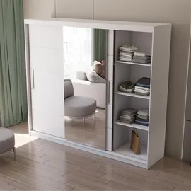 fabryka mebli idźczak Schwebetürenschrank Kleiderschrank Schrank 250cm Weiss/Weiß mit Spiegel, Alba - Weiß