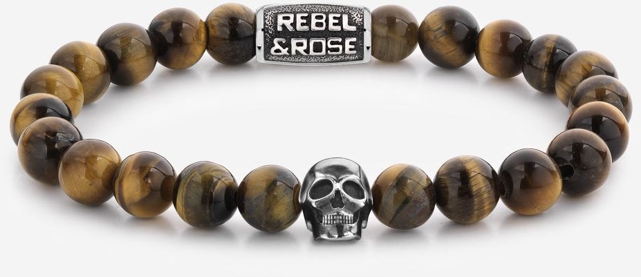 REBEL & ROSE - SKULL SERIES - Skull Mixed Tiger Eye / 8 MM