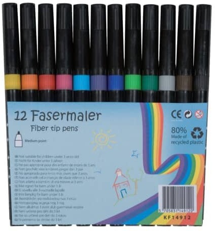 Q-Connect® Faserschreiber, non-permanent, ca. 1-2 mm, Etui mit 12 Farben