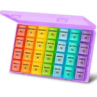 Tablettenbox 7 Tage Große Fächer, Medikamentenbox 7 Tage 4 Fächer BPA Frei Tablettenbox 7tage Morgens Mittags Abends Nachts, Pillendose Große Fächer für Kinder äLtere und Arthritische HäNde - Violett
