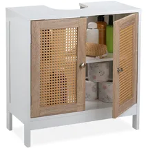 Relaxdays Waschbeckenunterschrank 2 Fächer 60 x 61,5 x 30 cm Weiß/Natur