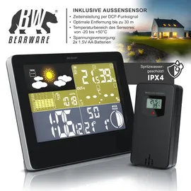 Bearware Funkwetterstation mit LCD Farbdisplay inkl. Außensensor & Wettervorhersage-Piktogramm