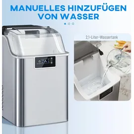 Homcom Eiswürfelmaschine, Ice Maker Edelstahl 24 Eiswürfel in 6-15 Min., 20kg/24h, 2,1L Wassertank, Selbstreinigend Eiswürfelbereiter mit Eissch... - Silber