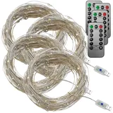 Lunartec 4er-Set USB-LED-Lichterdraht, 100 LEDs, 8 Modi, 10 m, tageslichtweiß