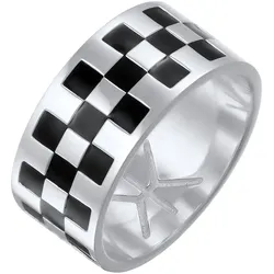 KUZZOI Bandring Schachbrettmuster Emaille 925 Sterling Silber 66 Herren 
