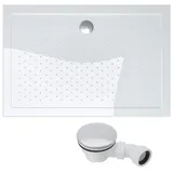 doporro Duschtasse Duschwanne Lucia02 75x90x4 flach inkl. Ablaufgarnitur aus Acryl Weiß mit Anti-Rutsch Profil und DIN-Anschlüssen auch für bodenebene Montage geeignet