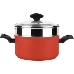 FAGOR Maxima, 20cm Induktionsdampfgarer, geschmiedetes Aluminium, PFOA-freie Antihaftbeschichtung, Edelstahl-Dampfkorb, rot