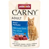 Carny Katzenfutter nass Pouch Rind + Perlhuhn (12 x 85g), Katzen Nassfutter ohne Getreide und Zucker für ausgewachsene Katzen von animonda mit frischen fleischlichen Zutaten, praktische Portionsbeutel