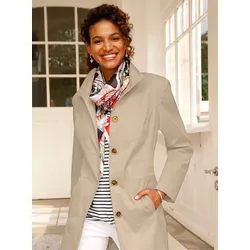 Langjacke CASUAL LOOKS, Damen, Gr. 44, beige, 97% Baumwolle, 3% Elasthan, unifarben, Langarm, Jacken Langjacke Übergangsjacke