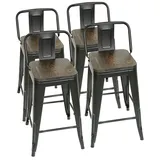 JEOBEST Barhocker Stapelbar Metall Bistrohocker, Barstühle Küchenstühle, mit Rückenlehne, (4er Set.,mit Fußstütze,Stizfläche aus Holz,Stapelbar) Industry-Design schwarz