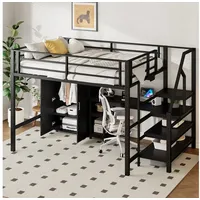 STILVORA Hochbett 140×200 Jugendbett mit matratze,Metallbett mit Kleiderschrank & Tisch (Multifunktionales Hochbett 140x200 cm mit Kleiderschrank, Schreibtisch & Stauraumleiter Robuster Eisenrahmen & MDF) ohne Matratze