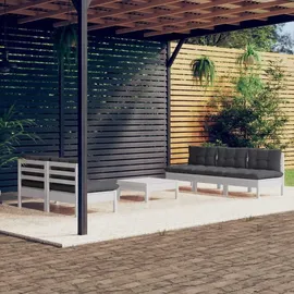 vidaXL Garten-Lounge-Set 6-tlg. mit Anthrazit Kissen Kiefernholz weiß