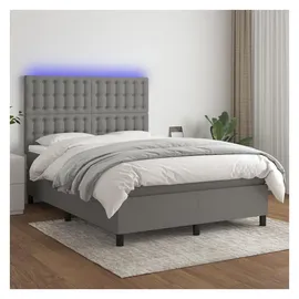 vidaXL Boxspringbett mit Matratze & LED Dunkelgrau 140x200 cm Stoff