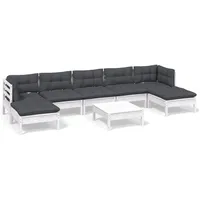vidaXL Garten-Lounge-Set 8-tlg. weiß Kiefernholz