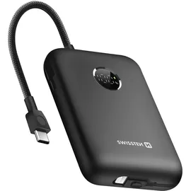 Swissten Swissten, Externer Akku 20000mAh Integrierte USB-C Lightning-Kabel LED-Anzeige, Schwarz
