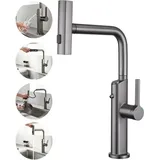 3 Wege Wasserhahn Küche mit Brause Ausziehbar, Trinkwasserhahn 360° Drehbar Wasserfall Küchenarmatur, 3 in 1 Einhebel Armatur Küche Mischbatterie