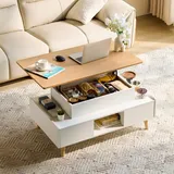 LINSY HOME Couchtisch Höhenverstellbar mit Stauraum, Höhenverstellbarer Coffee Table, Wohnzimmertisch mit 2 Großem Schubladen, 60 x 100cm Sofatisch