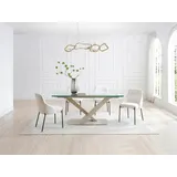 Esstisch ausziehbar - 6 bis 10 Personen - Sicherheitsglas & Metall - Transparent & Beige - MALATA von Maison Céphy