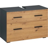 INOSIGN Waschbeckenunterschrank »Skara« mit Klappe und Schubkasten, schwarze Griffe, Breite 80 cm, Höhe 55 cm